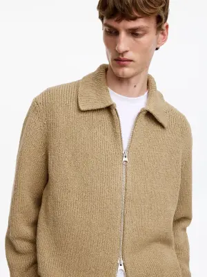 Cardigan zippé en coton mélangé - Beige foncé — photo 2