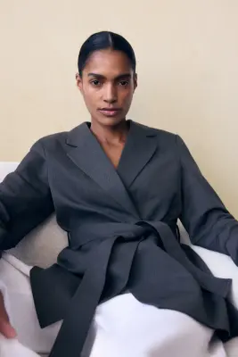 MAMA Blazer avec ceinture à nouer - Gris foncé — photo 2