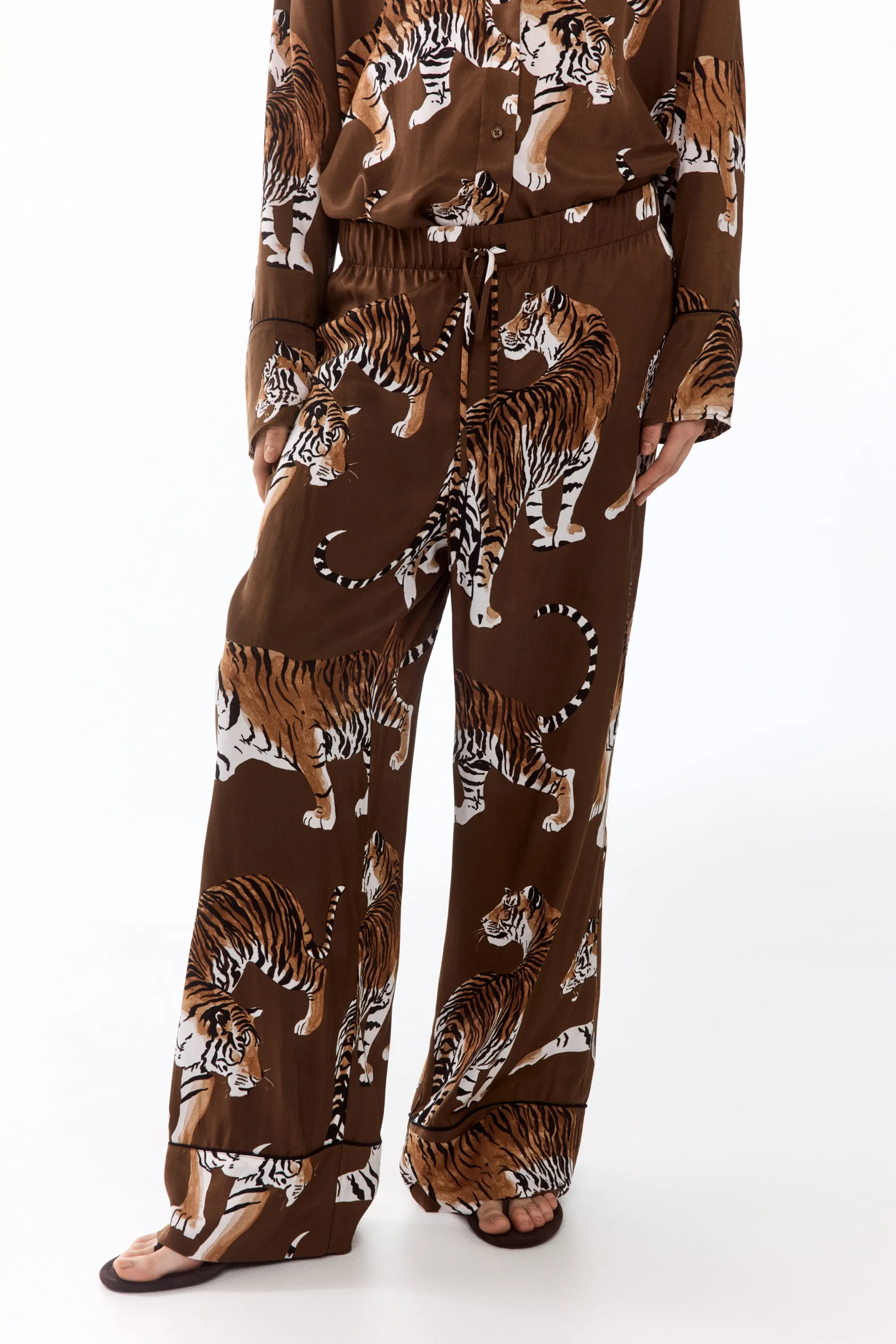 Pantalon en satin - Marron/tigres