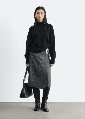 Pull à col montant en laine et coton - Noir — photo 2