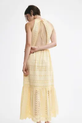Robe découpé avec broderie anglaise - Jaune clair — photo 3