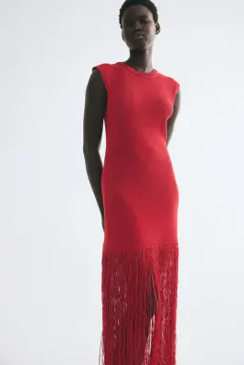 Robe en maille avec franges - Rouge — photo 1