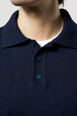 Le pull col polo - Bleu marine — photo 3
