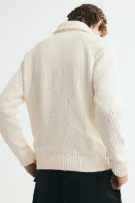 Gilet zippé Relaxed Fit en fil chenille - Crème — photo 2