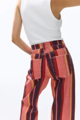 Pantalon en denim de coton - Rose corail/rayé — photo 2
