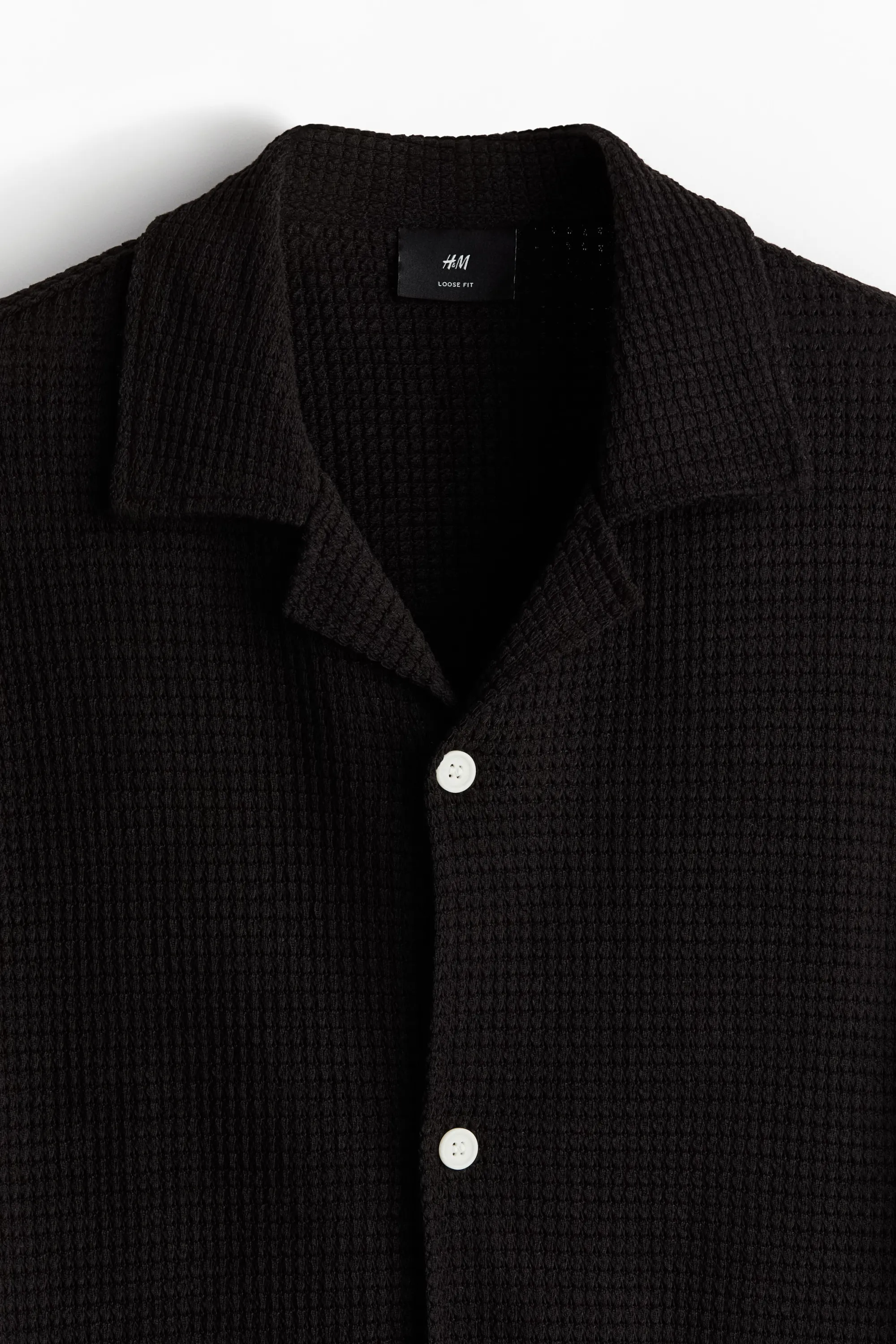 Chemise gaufrée Loose Fit avec col cubain - Noir