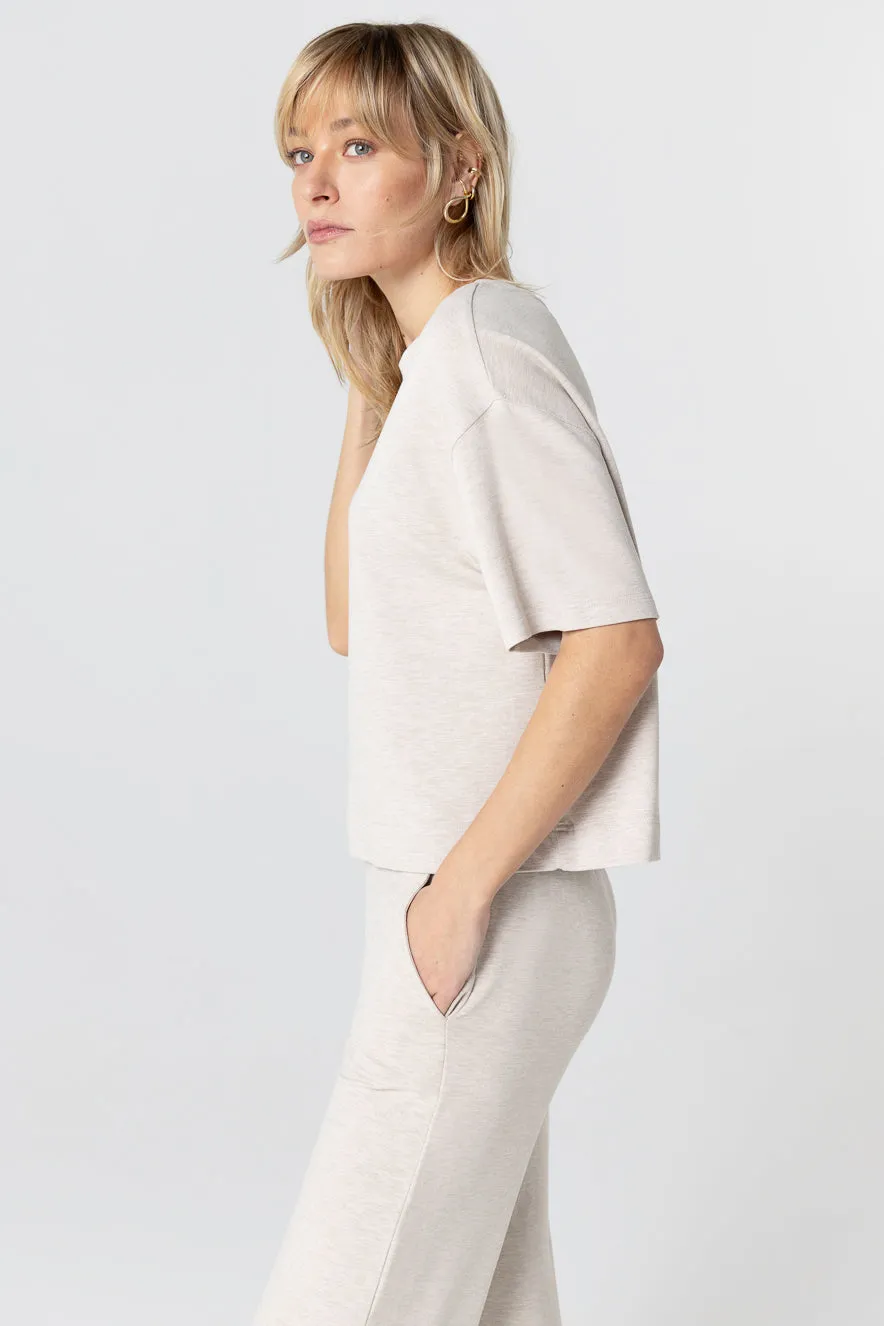 Sweat Beige Col Rond Manches Courtes en Viscose / Elasthanne