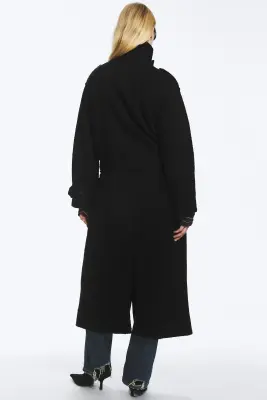 Manteau croisé ceinturé en mélange de laine - Noir - Chevrons — photo 3