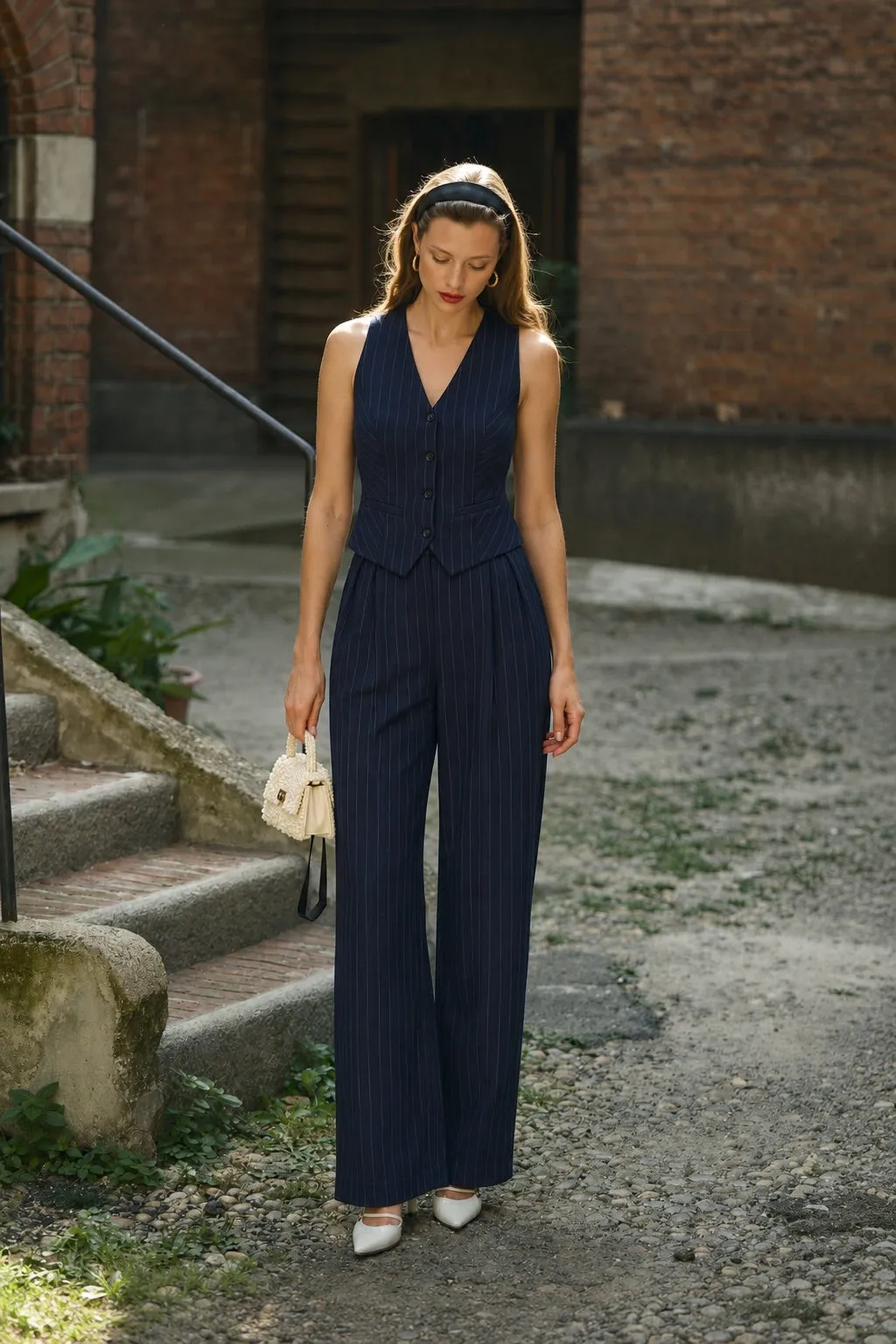 Adelia Striped Pants - Navy stripes