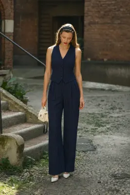 Adelia Striped Pants - Navy stripes