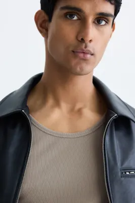 Débardeur côtelé Slim Fit - Beige — photo 1