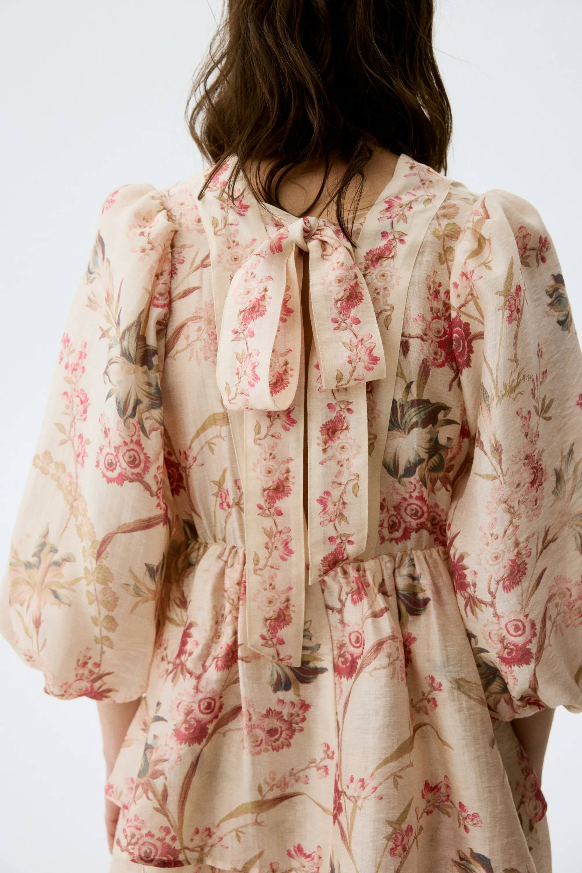 MAMA Robe en lin mélangé - Beige clair/fleuri