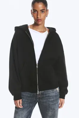 Sweat à capuche zippé oversize et épais - Noir — photo 2