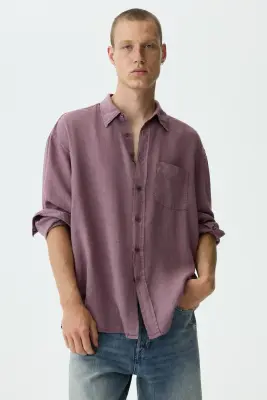 Chemise Relaxed Fit en lin mélangé - Rouge ancien — photo 2