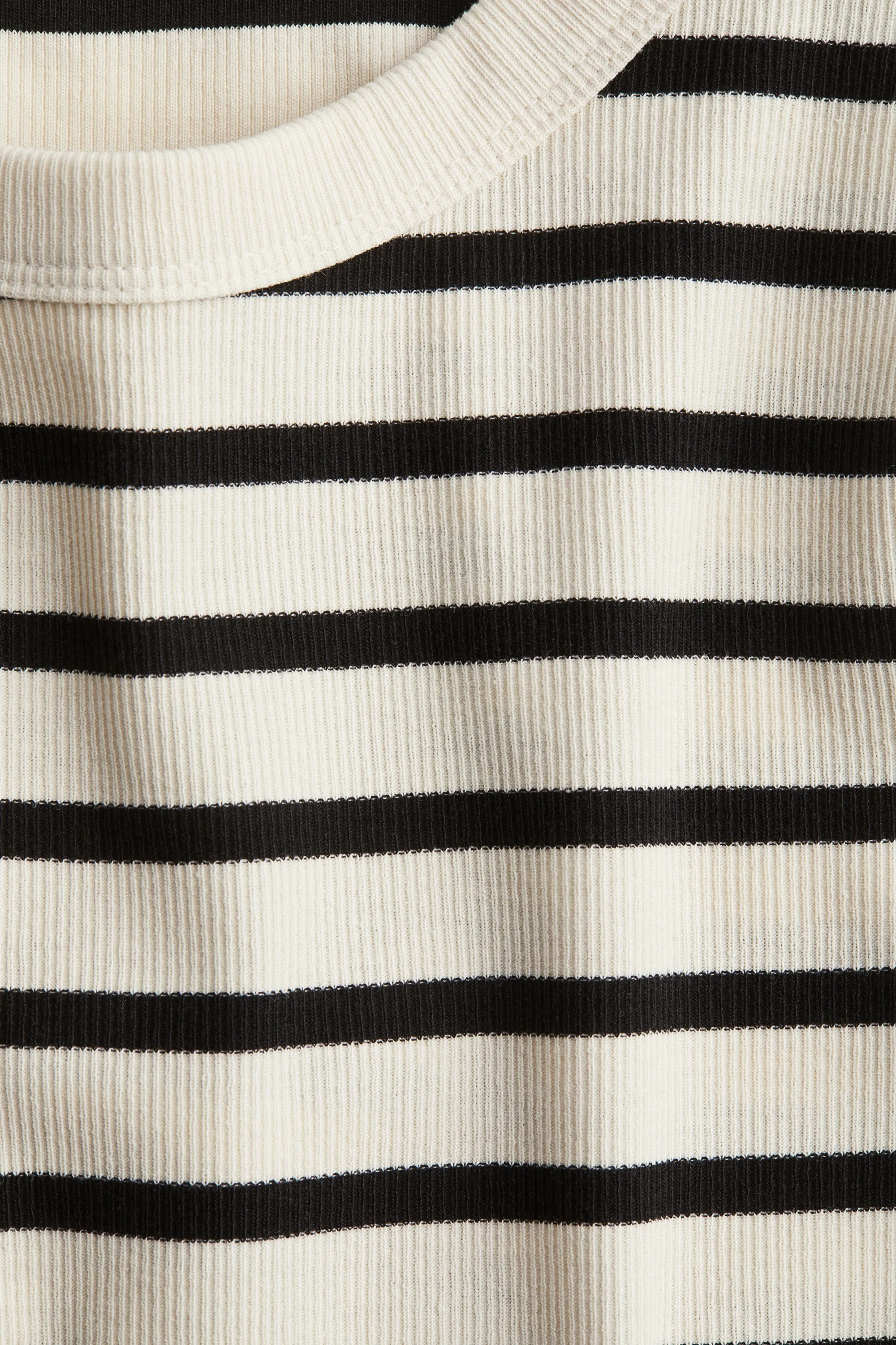 T-shirt côtelé - Crème/rayures noires