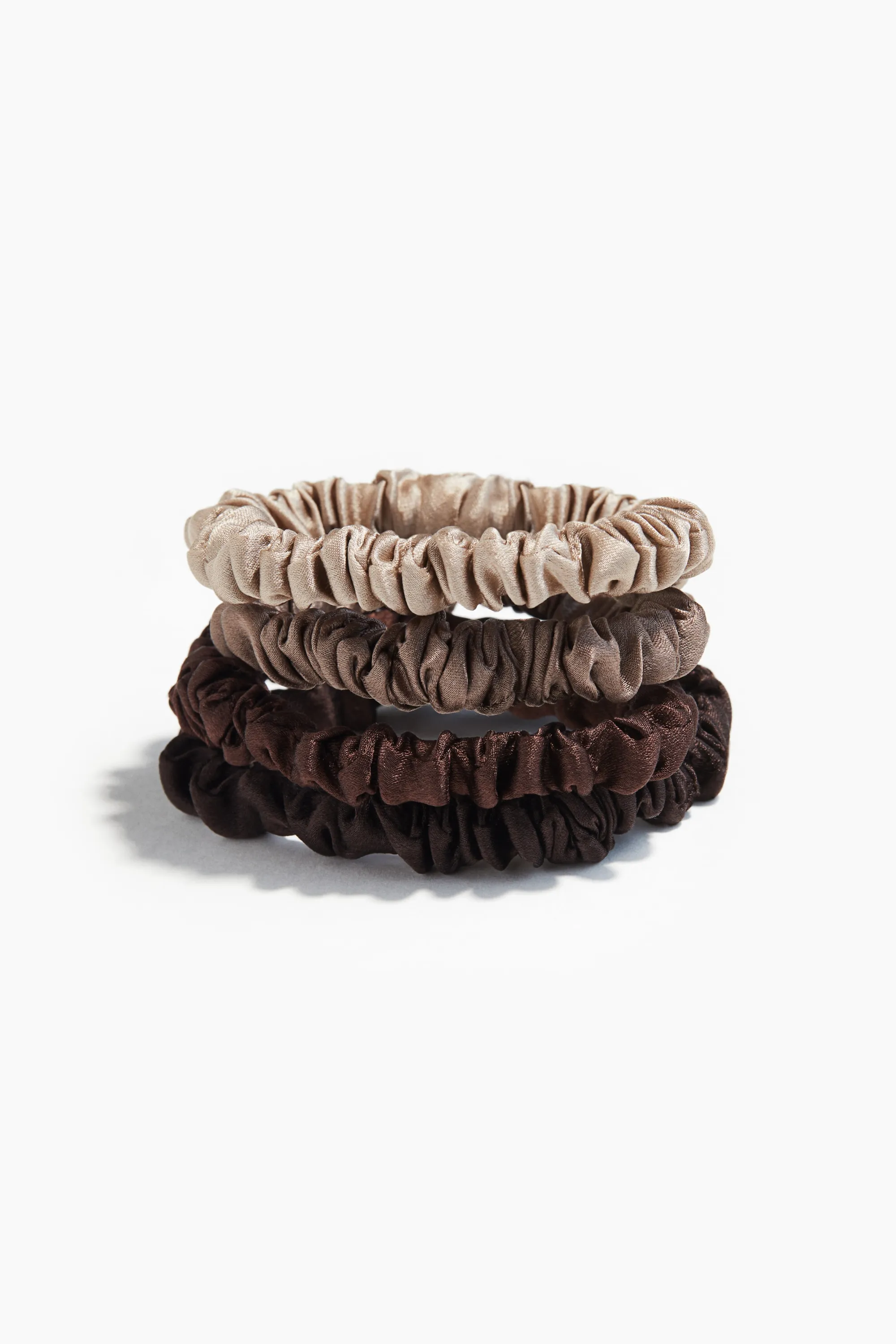 Lot de 4 chouchous en soie - Marron foncé/beige foncé