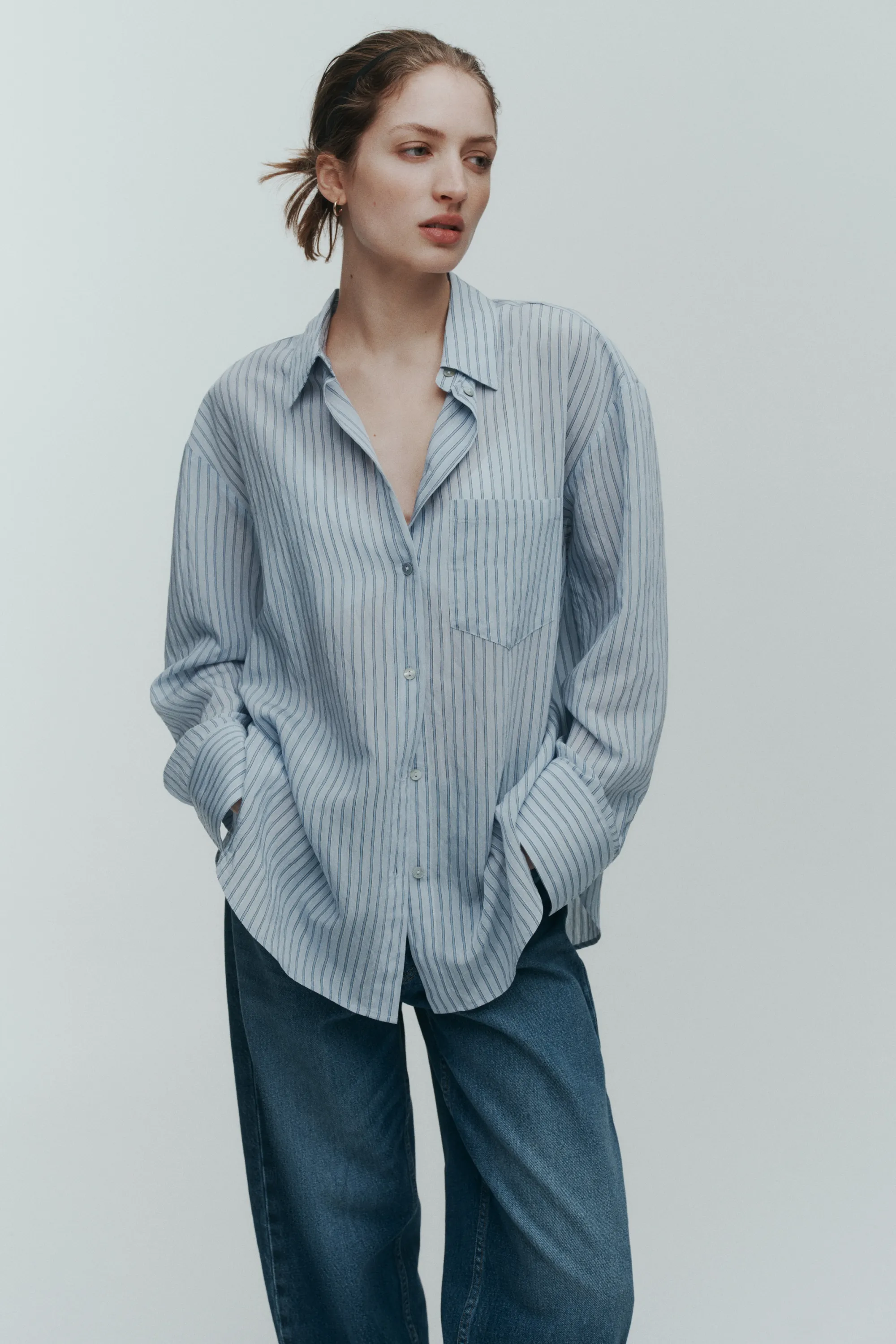 Chemise oversize - Bleu clair/rayé