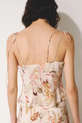 Top en viscose mélangée avec bretelles à nouer - Rose pêche clair/fleuri — photo 4