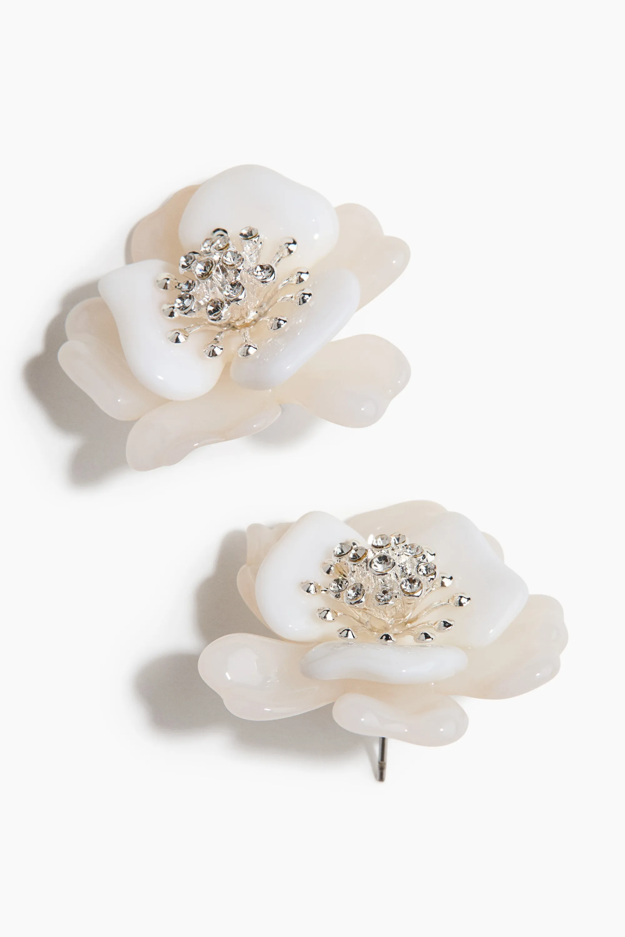 Boucles d'oreilles fleurs - Crème/argenté