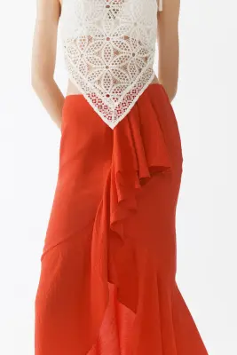 Jupe volantée en viscose mélangée - Rouge vif — photo 2