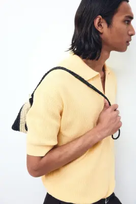 Polo Regular Fit en maille torsadée - Jaune — photo 3