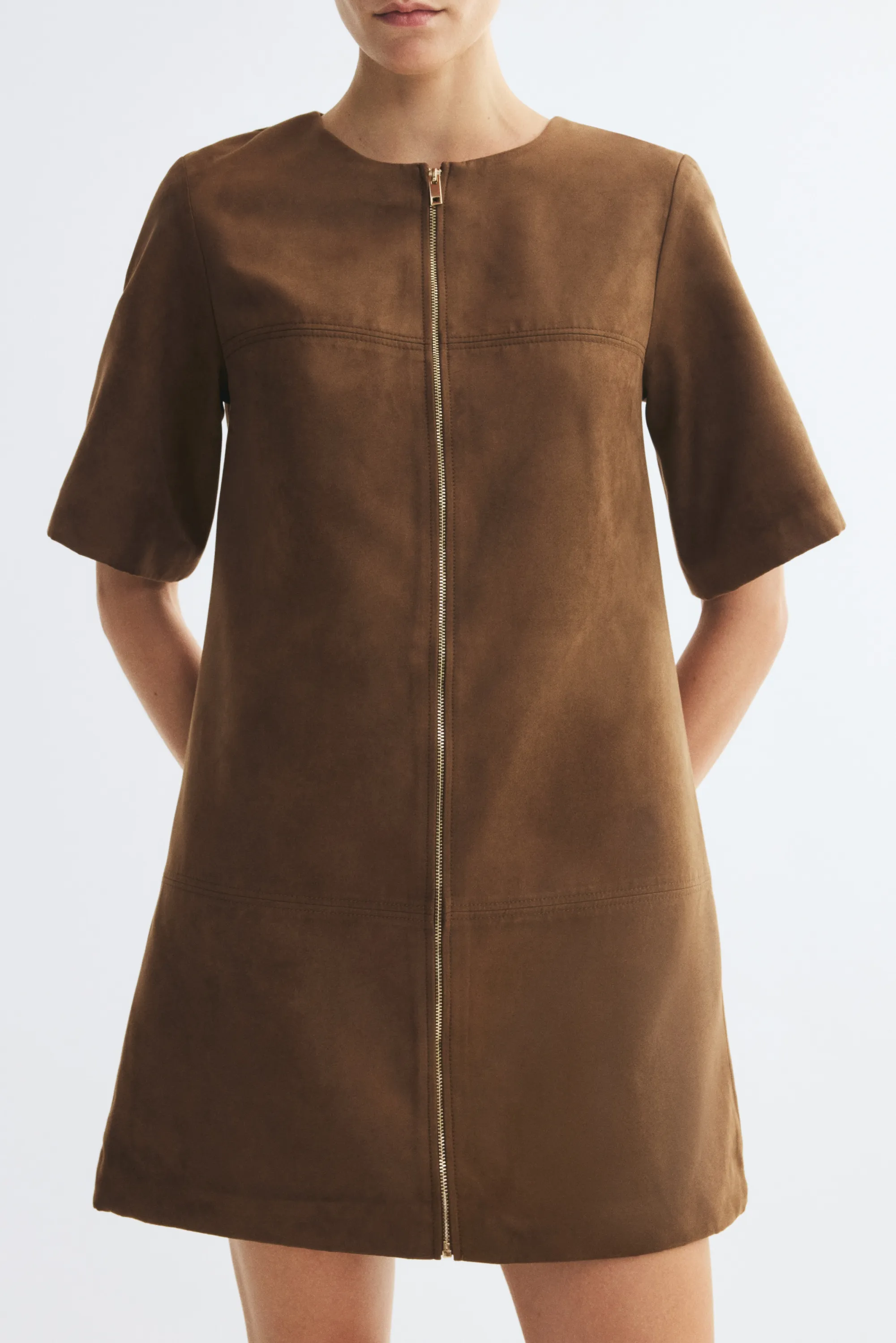 Robe trapèze zippée - Marron