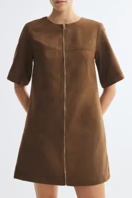 Robe trapèze zippée - Marron — photo 1