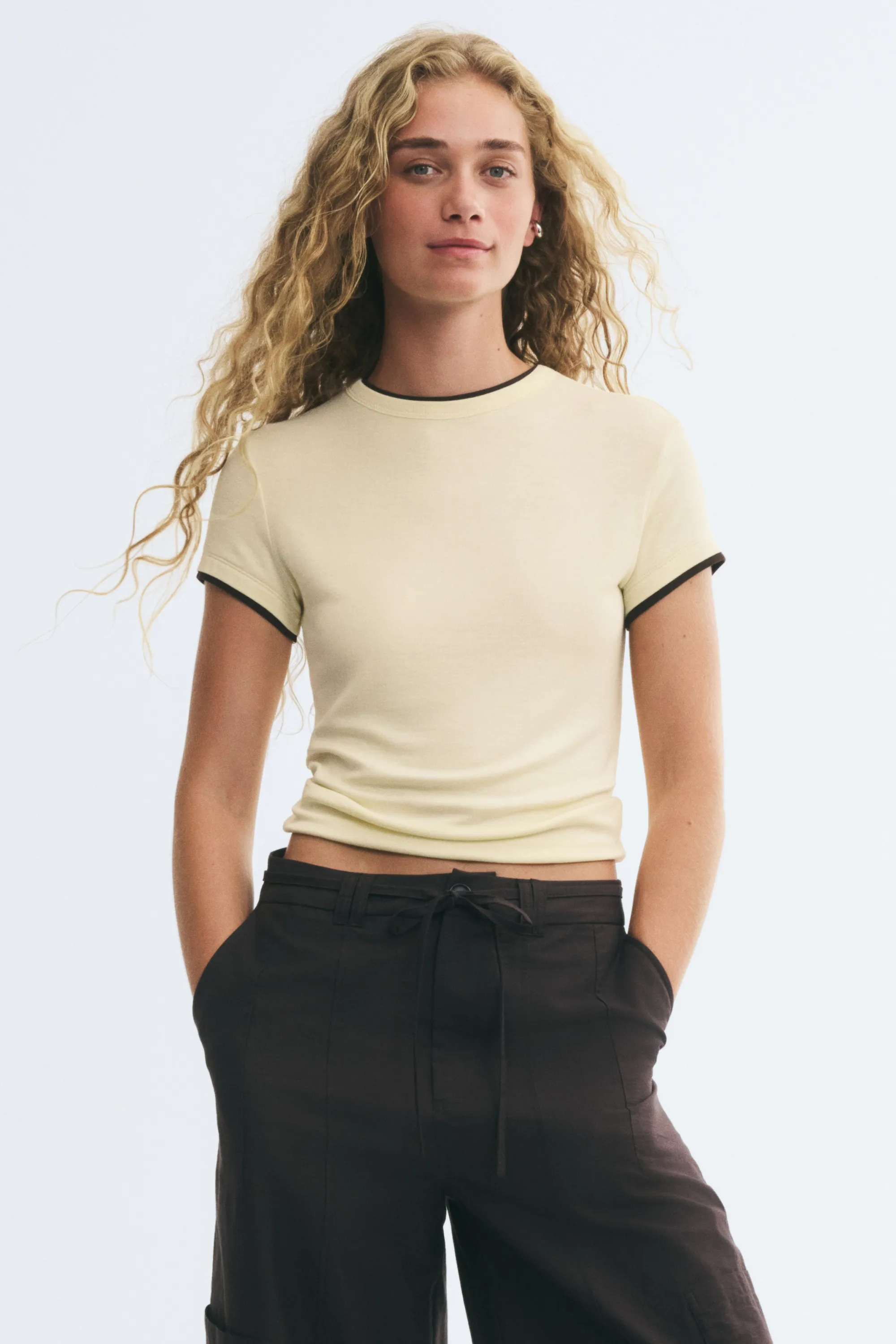 T-shirt à effet superposé - Jaune/marron