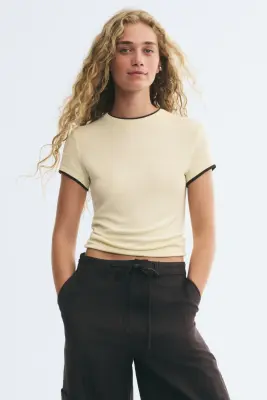 T-shirt à effet superposé - Jaune/marron — photo 1