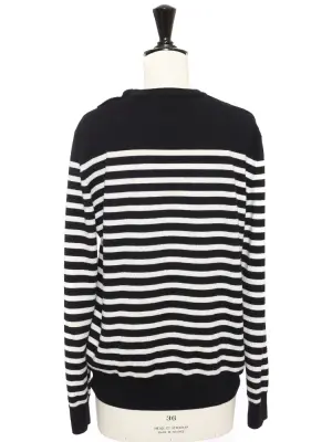 Pull col rond en laine mérinos marinière noir et blanc Prix boutique 300€ Taille M — photo 5