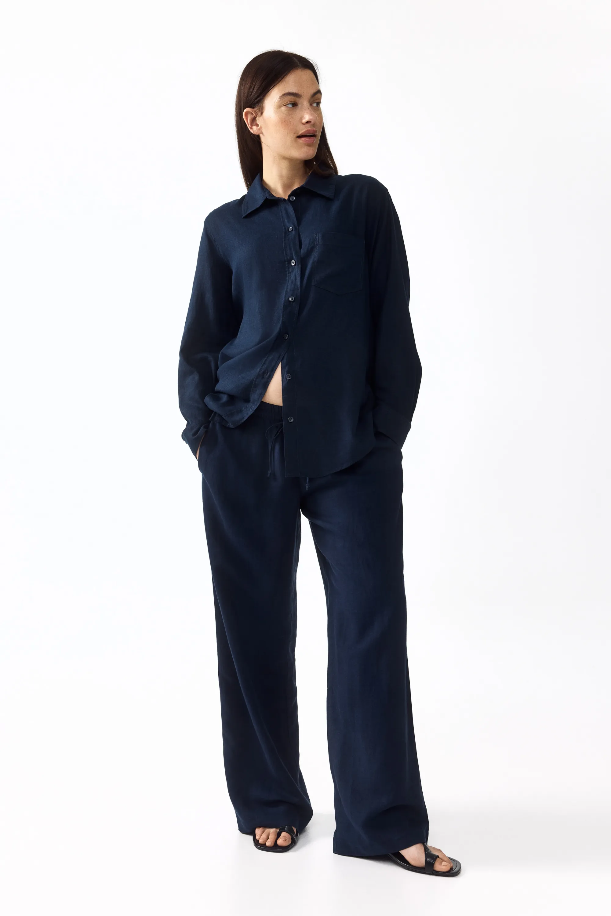 MAMA Pantalon Before & After en lin mélangé - Bleu marine