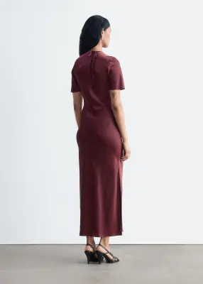 Robe longue à manches courtes - Rouge foncé — photo 4