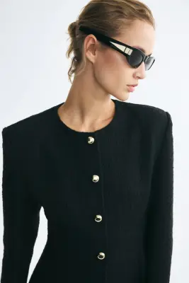 Robe à boutons en tissu bouclette - Noir — photo 1