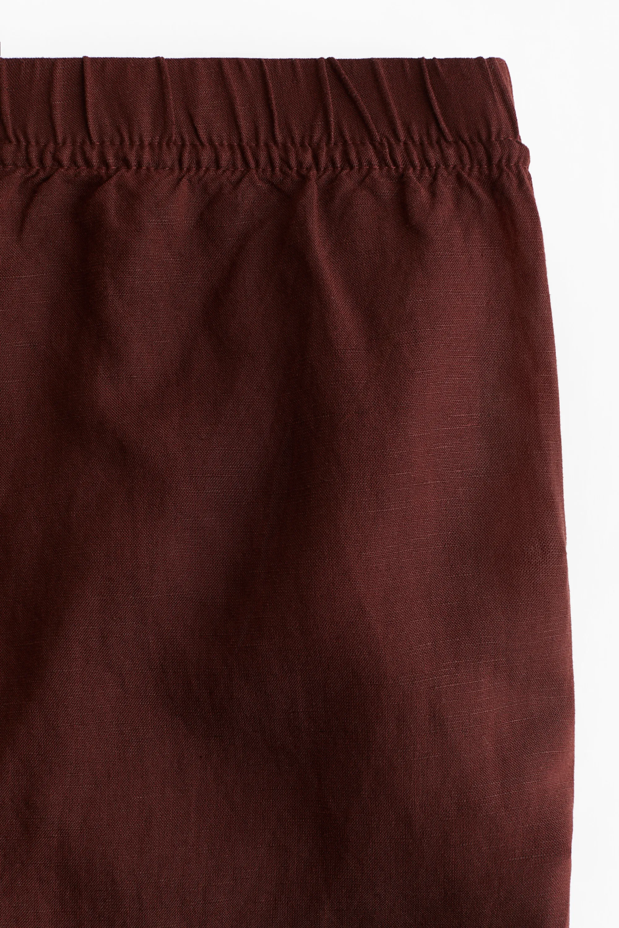 Pantalon en lin mélangé avec cordon de serrage - Marron