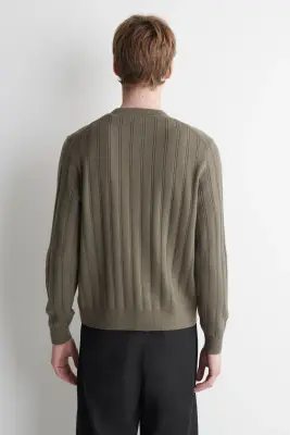 CARDIGAN EN LAINE ET COTON CÔTELÉ - KAKI — photo 4