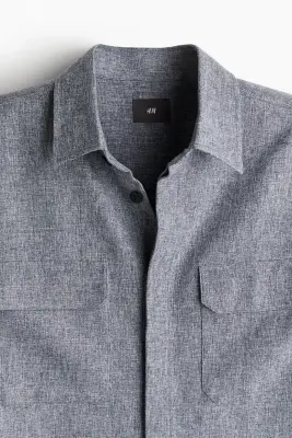 Chemise Regular Fit avec poches - Bleu chiné — photo 1