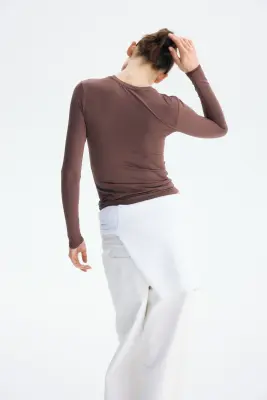Top à manches longues en microfibre - Taupe foncé — photo 3