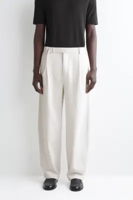 PANTALON BARREL CEINTURÉ EN DENIM - ÉCRU — photo 1