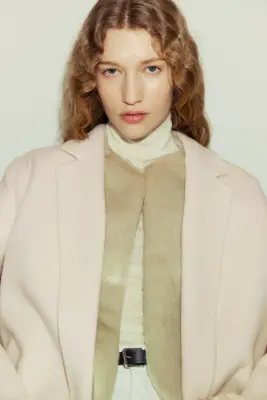 Manteau fait main en laine mélangée - Crème — photo 1