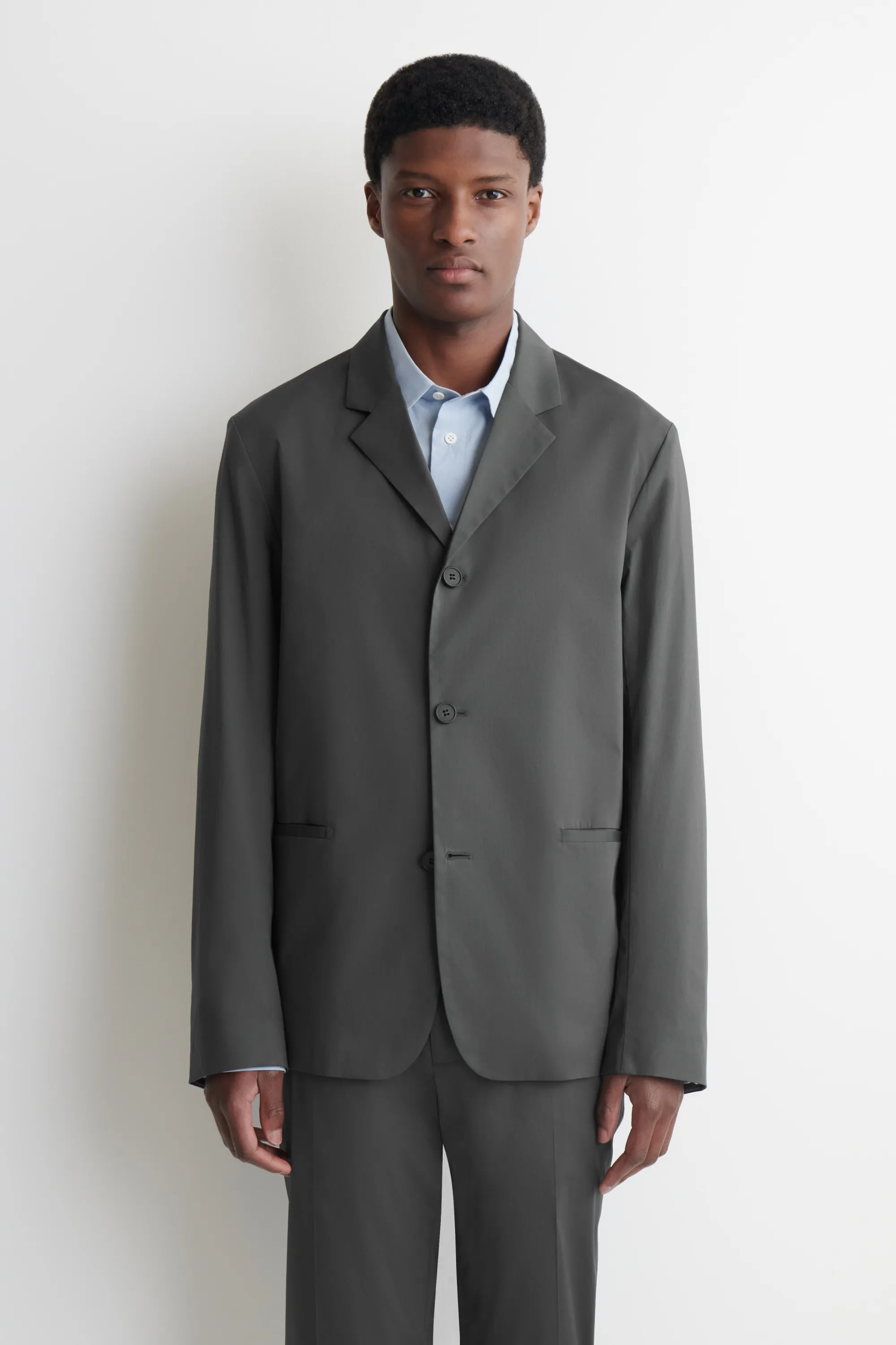 BLAZER SLIM FLOU EN COTON - GRIS FONCÉ