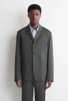 BLAZER SLIM FLOU EN COTON - GRIS FONCÉ — photo 1