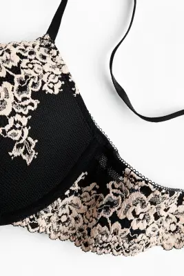 Soutien-gorge push-up en dentelle - Noir/crème — photo 3