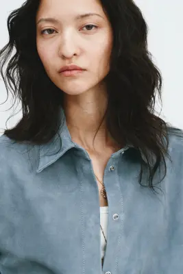 Chemise en cuir velours - Bleu ancien — photo 3