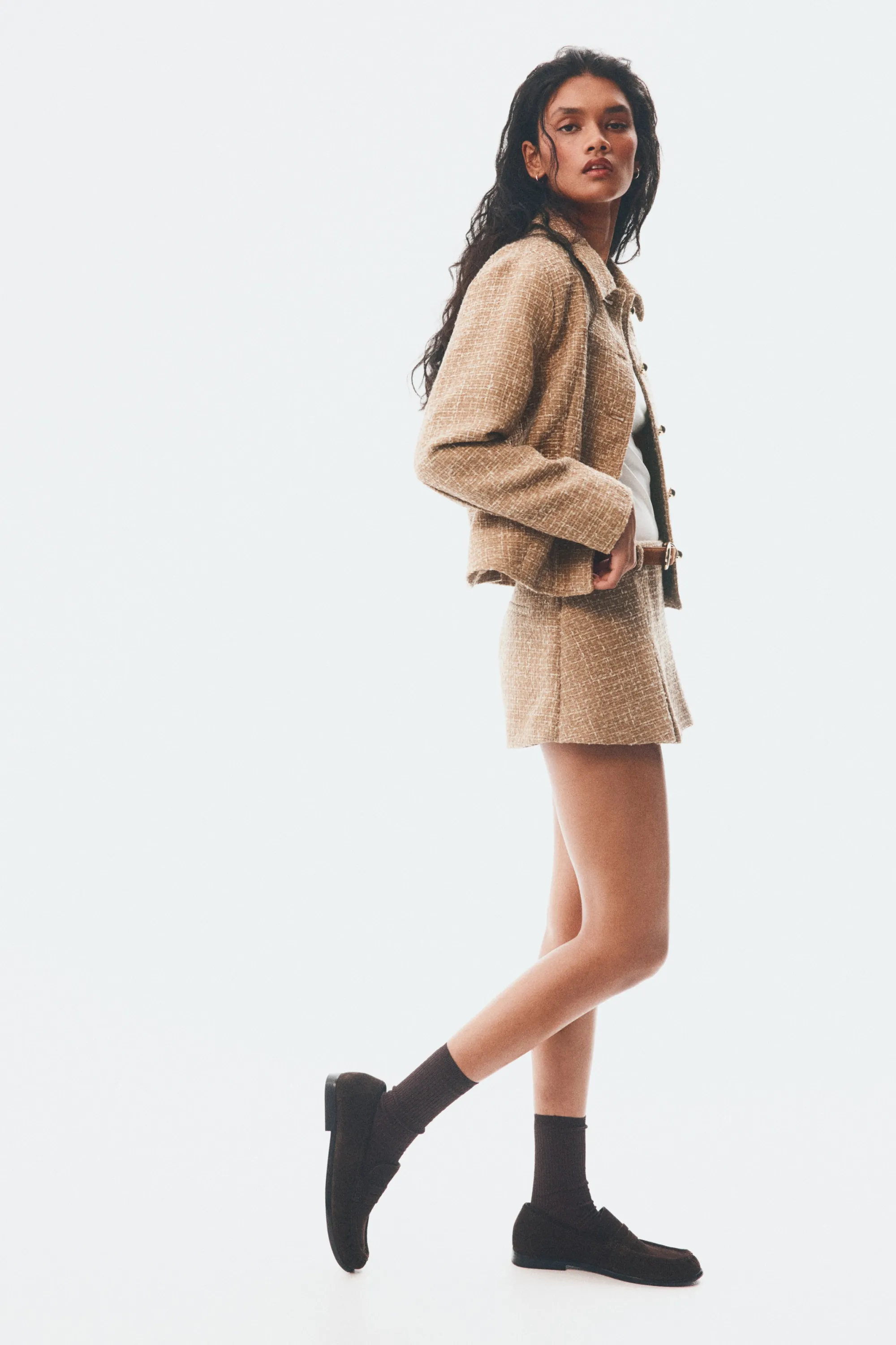 Mini jupe-short plissée - Beige