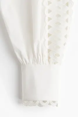 Robe en popeline avec détails brodés - Blanc