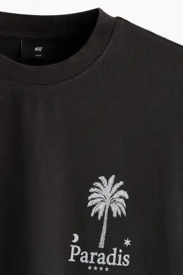 T-shirt imprimé Relaxed Fit en coton - Noir/Paradis — photo 5
