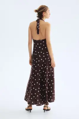 Robe dos nu à effet drapé - Marron foncé/pois — photo 4