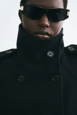 Veste à fermeture croisée avec col entonnoir - Noir — photo 2