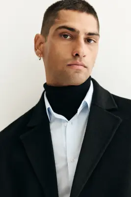 Manteau à fermeture droite en laine - Noir — photo 2