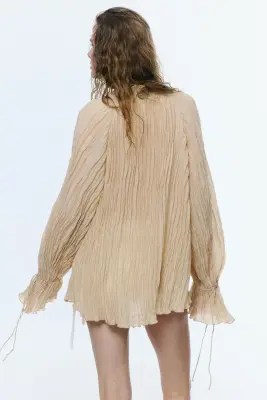 Blouse oversize froissée - Beige — photo 3